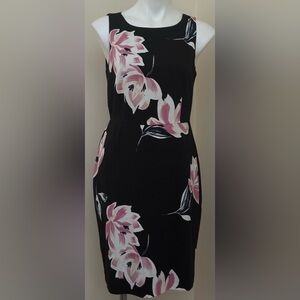 ANN TAYLOR FACTORY  Black White Pink Floral Print Sleeveless Midi Dress Sz 8